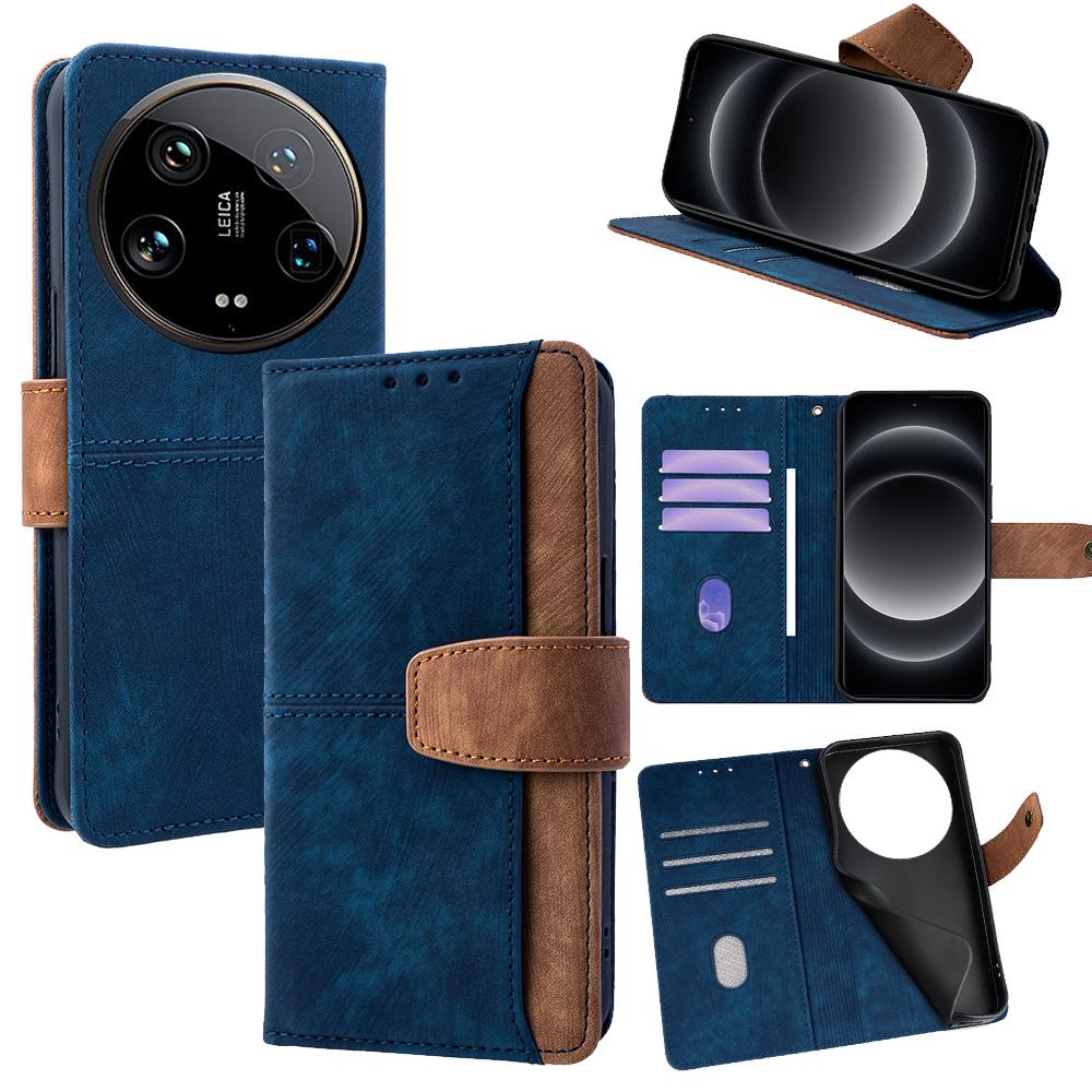 For Xiaomi 14 Ultra Case RFID Blocking Color Splicing PU Leather Wallet Phone Cover