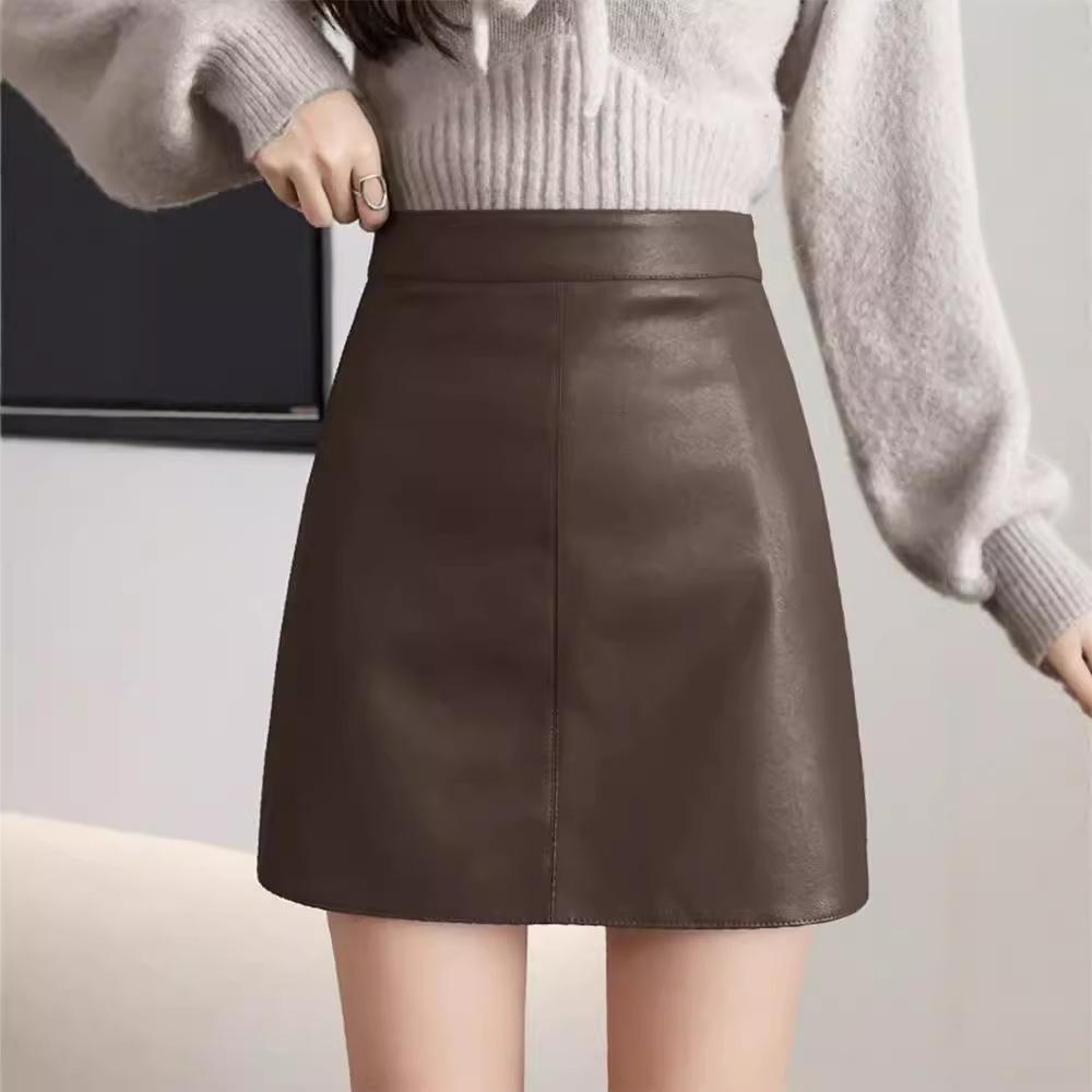 Женская юбка А-силуэта из искусственной кожи с высокой посадкой, коллекция осень/зима 2024 - Приталенный крой, Универсальная короткая юбка