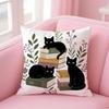 Подушка с принтом черных кошек с книгами, короткий плюш, мягкая, двусторонняя, для дивана, спальни, домашний декор, подарок