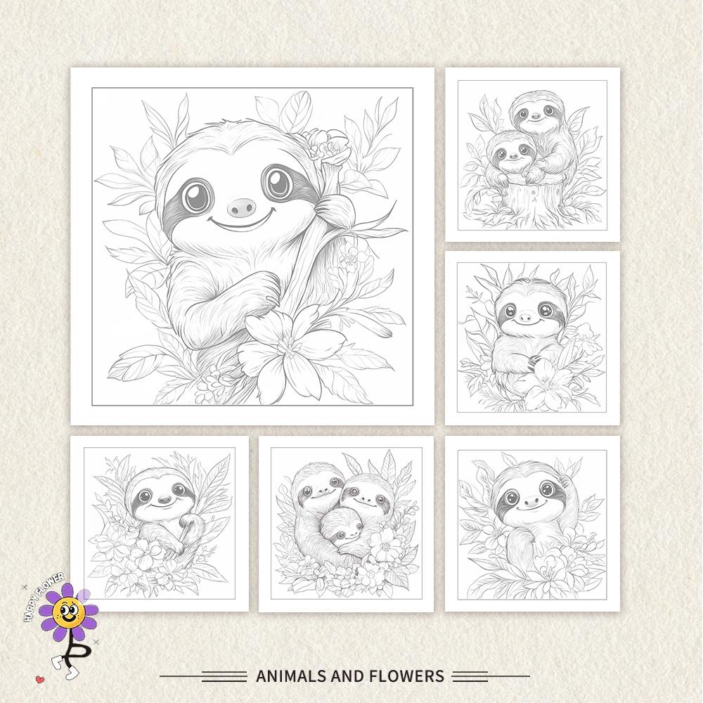 Sloth Colouring Book - 30 Sheet Adult Colouring Book, 100gsm8.3x 8.3 Inch, Drawing Book, Birthday Gift, Holiday Party Gift