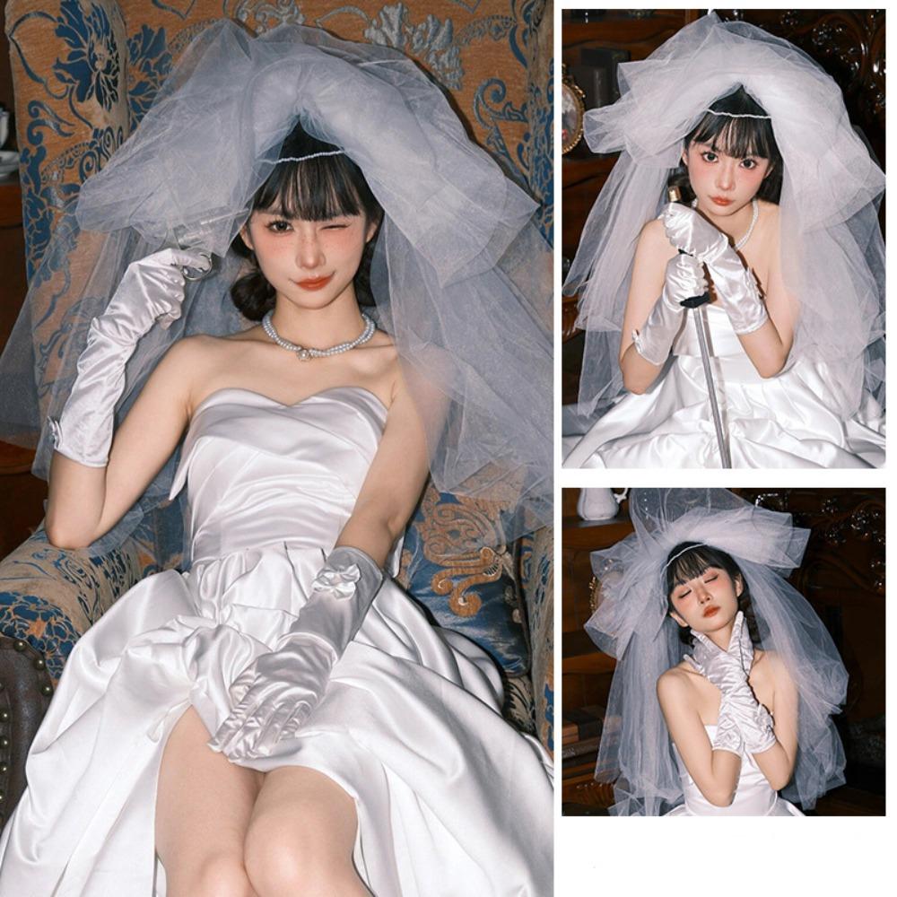 Vintage Satin Long Gloves Lace Long Finger Mittens Wedding Bridal Gloves  Dress Accessories