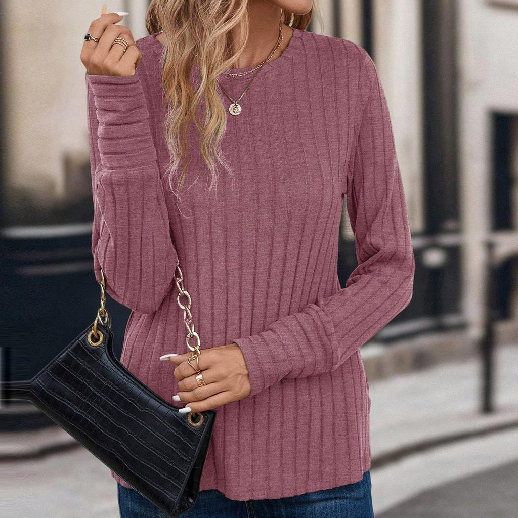 Women's Fashion Casual Round Neck Long Sleeve T-Shirt Comfortable Top