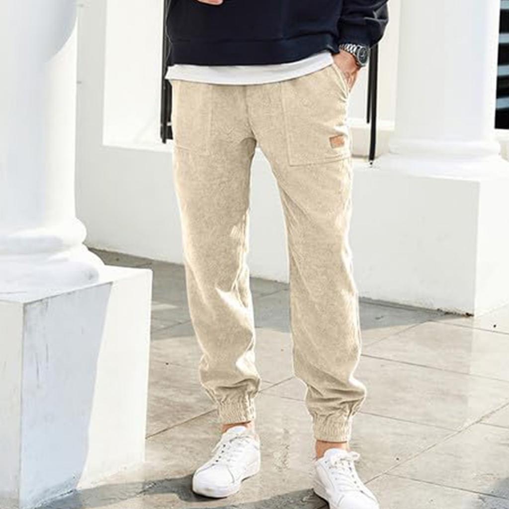 Мужские вельветовые спортивные брюки, повседневные рабочие брюки с завязками