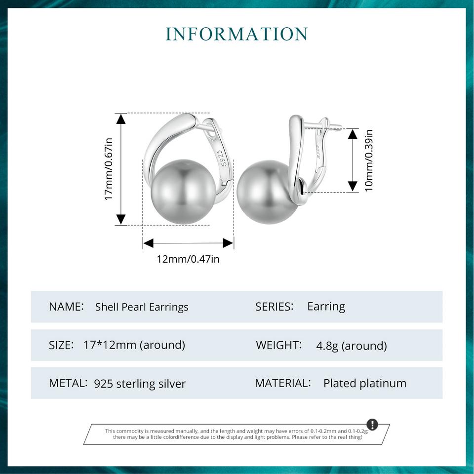 BAMOER, стерлинговое серебро 925 пробы, качество, жемчуг, пряжки для ушей, элегантные серьги-кольца для женщин, помолвочные, свадебные, ювелирные украшения, подарок