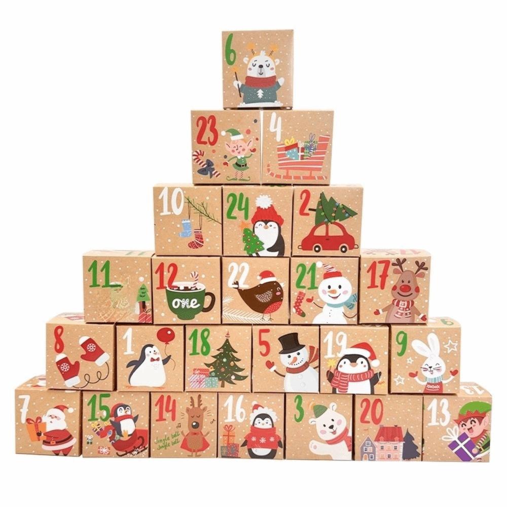 24pcs DIY Advent Calendar Boxes Mini Xmas Numbered Decorative Boxes Desktop Decor