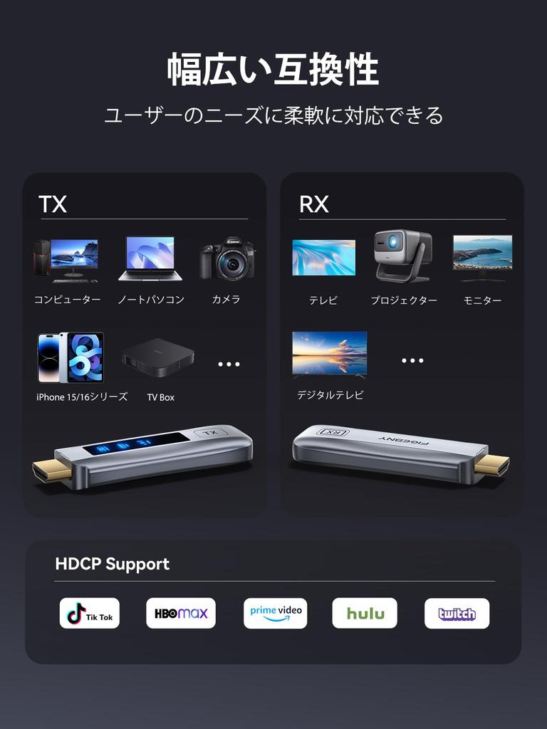 FIGEBNY HDMI Wireless Set with LED Display Technical Compliance Low 30m Transmission Input for Transmitter/Receiver [Japanese Certified] Latency,