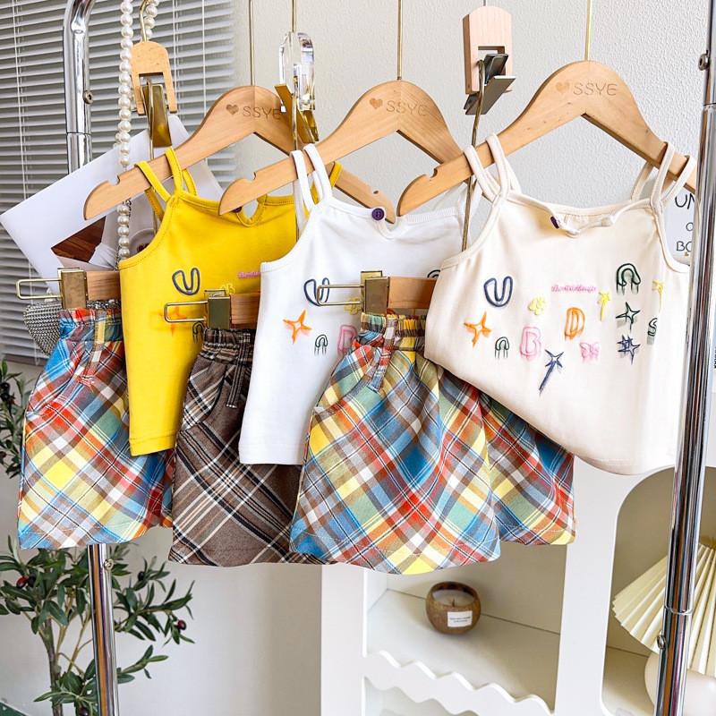 Kids Girl Twopiece Summer Dress Set With Sleeveless Top And Short Skirt For Children 3 To 8