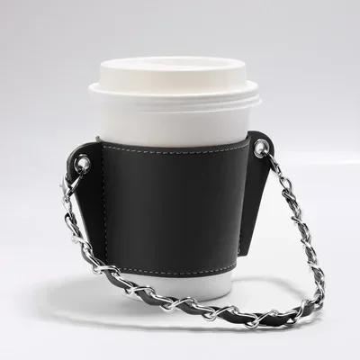 Coffee Cup Cover Chain Portable Pu Leather Drink Soda Bag Hanging Portable Heat Insulation and Ironing Cup-Cover