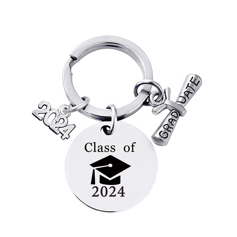 2024 Graduation Keychain Rings Key Holder Engraved Inspirational Language Doctoral Cap