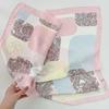 68cm Women Silk Scarf with Cashew Flower Rose Pattern Simulated Silk Fresh Elegant Versatile Square Fashion Decorative Accessory