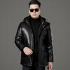 Men's Genuine Leather Down Jacket, Middle-aged First-layer Sheepskin Top, Winter Thickened Mid-length Leather Jacket