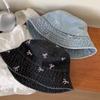 Sunshade Bowknot Cowboy Fisherman Hat Outdoor Covering Basin Hat Y2K Denim Bucket Hat  Women