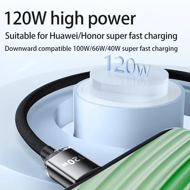 120W Ultra-Fast Type-C USB Data Transfer Cable 6A Braided Charging Cord Compatible With Huawei Xiaomi Samsung Laptop Tablet 2026