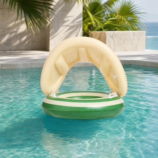 yangyizhi Baby Swim Ring with Canopy, Inflatable Striped Pool Float for Toddler Boys Girls, UV Sun Protection Swimming Safety Seat, Handle