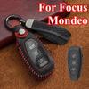 Leather Car Remote Key Case Cover Fob For Ford C-Max Galaxy Transit Tourneo Focus 3 4 ST Mondeo MK3 MK4 Fiesta Fusion Kuga 2013 2014 2015 2017 2018