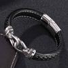 Men Jewelry Braid Leather Bracelet Titanium Stainless Steel Charm Clasp Bangle Party Gifts