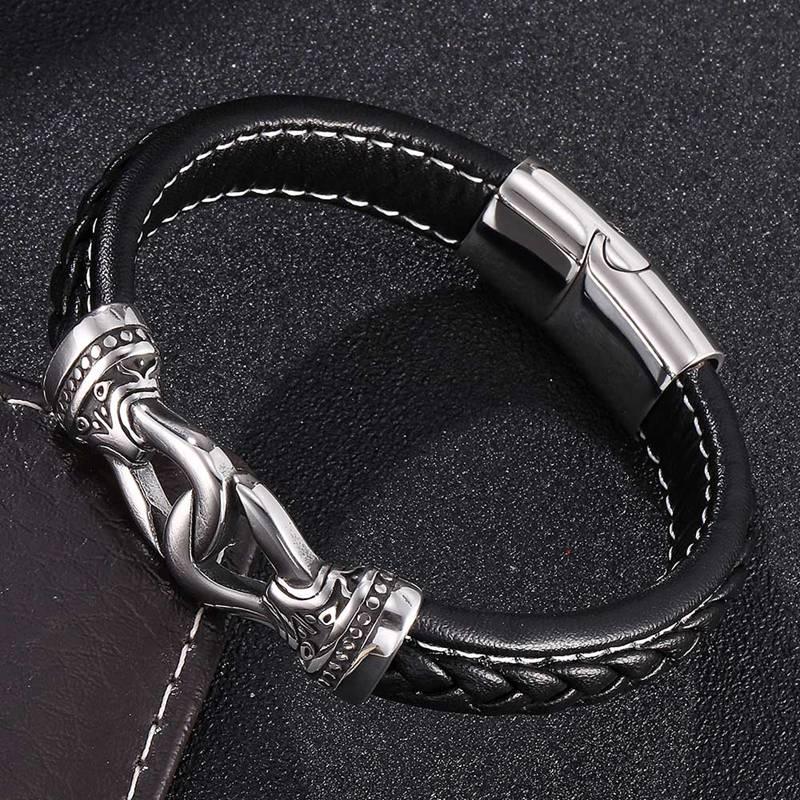 Men Jewelry Braid Leather Bracelet Titanium Stainless Steel Charm Clasp Bangle Party Gifts
