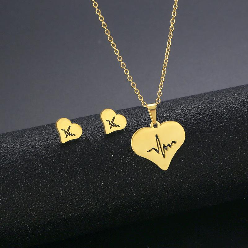 Hip Hop Geometric Necklace And Earrings Set For Women High Gloss Jewelry Set
