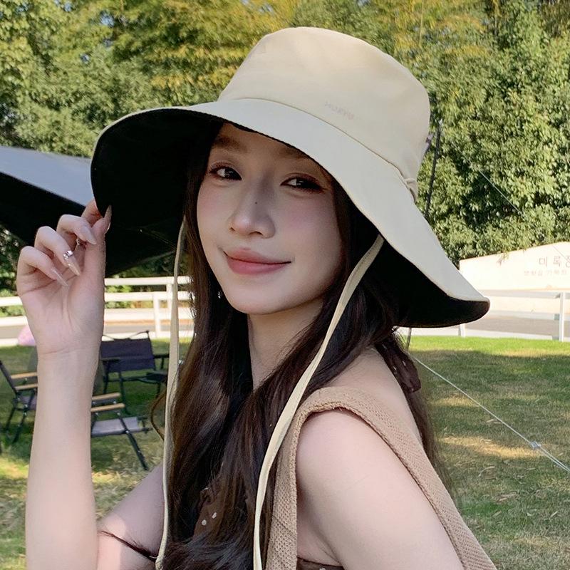 Wide-brimmed black-coated sun protection hat for women, lightweight and breathable, UV-resistant, suitable for spring and summer, outdoor cycling sun