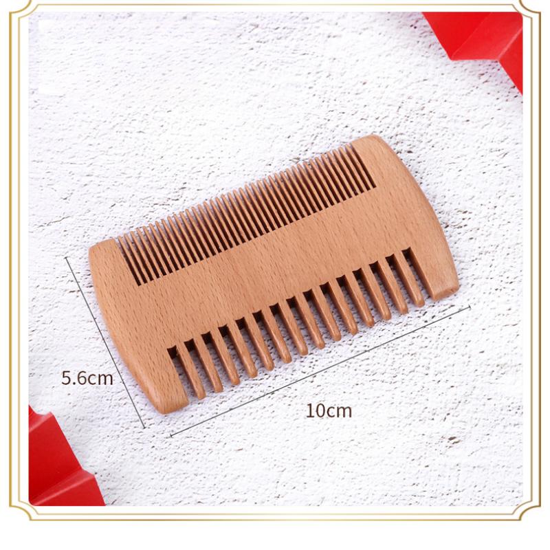Double Sided Dense Sparse Toothed Comb, Mustache, Wooden Comb, Portable Peach Green Sandalwood Comb, Carved