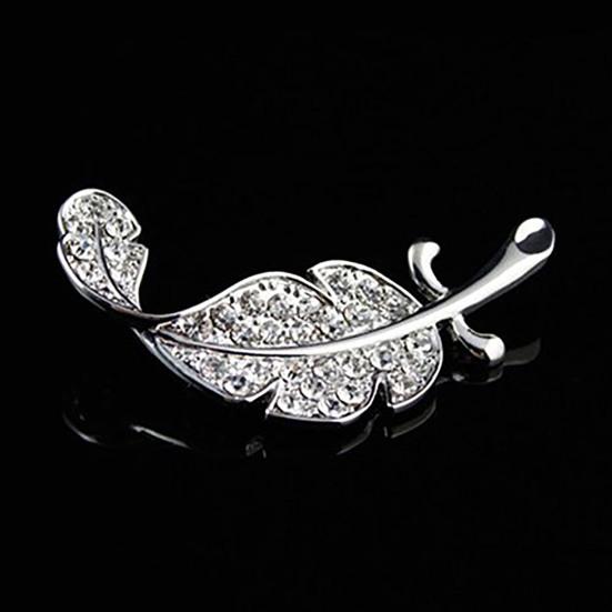 Women Leaf Tone Rhinestone Wedding Gift Brooch Pin