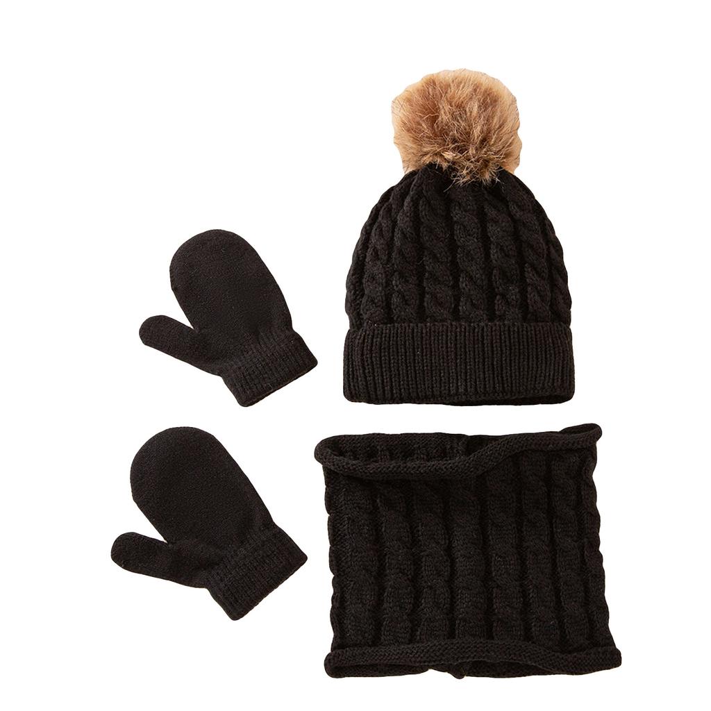 Toddler Baby Knit Hat Scarf Winter Warm Cap Gloves With Circle Loop Scarf