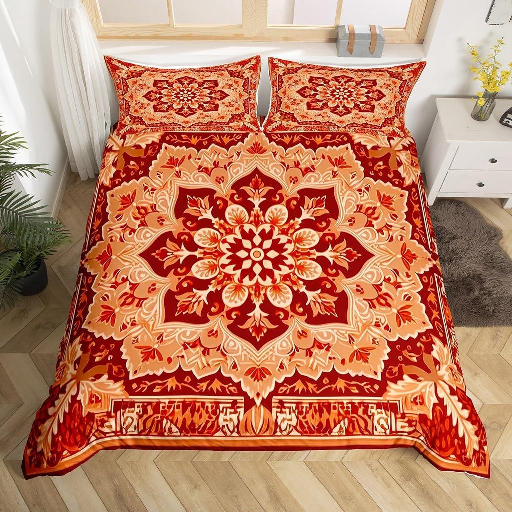 Винтажный цветочный значок Пододеяльник Размер Queen King Комплект постельного белья Мандала Богемный Пейсли Наволочка Легкий Мягкий Комплект из 3 предметов