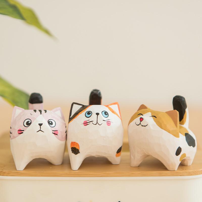 Деревянная фигурка кошки, поделка, декор для дома и офиса, подарок для любителей кошек