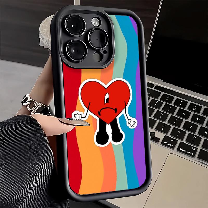 Чехол для телефона iPhone 17 Air 16E 15 16 Pro Max Bad Bunny Сердце Чехол 14 Plus 13 12 Mini Мягкий Силиконовый Fundas