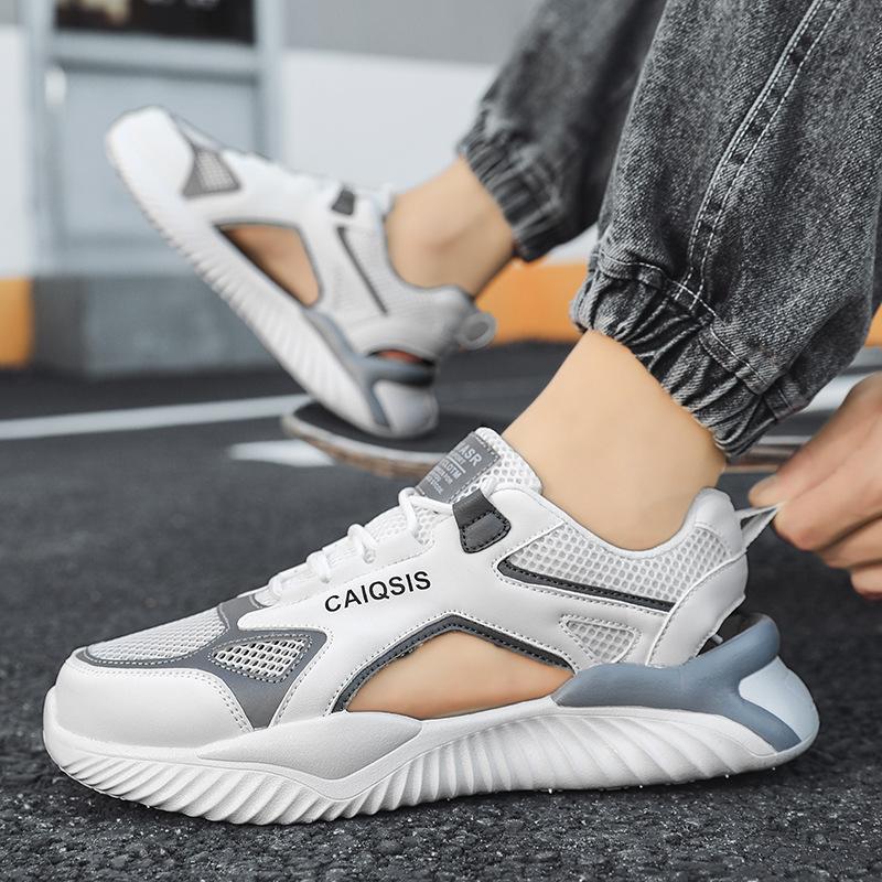 Сандалии 2024 года, лето, новые, на толстой подошве, нескользящие, износостойкие, папины туфли, тренд, универсальные, полые, повседневные туфли, модная обувь