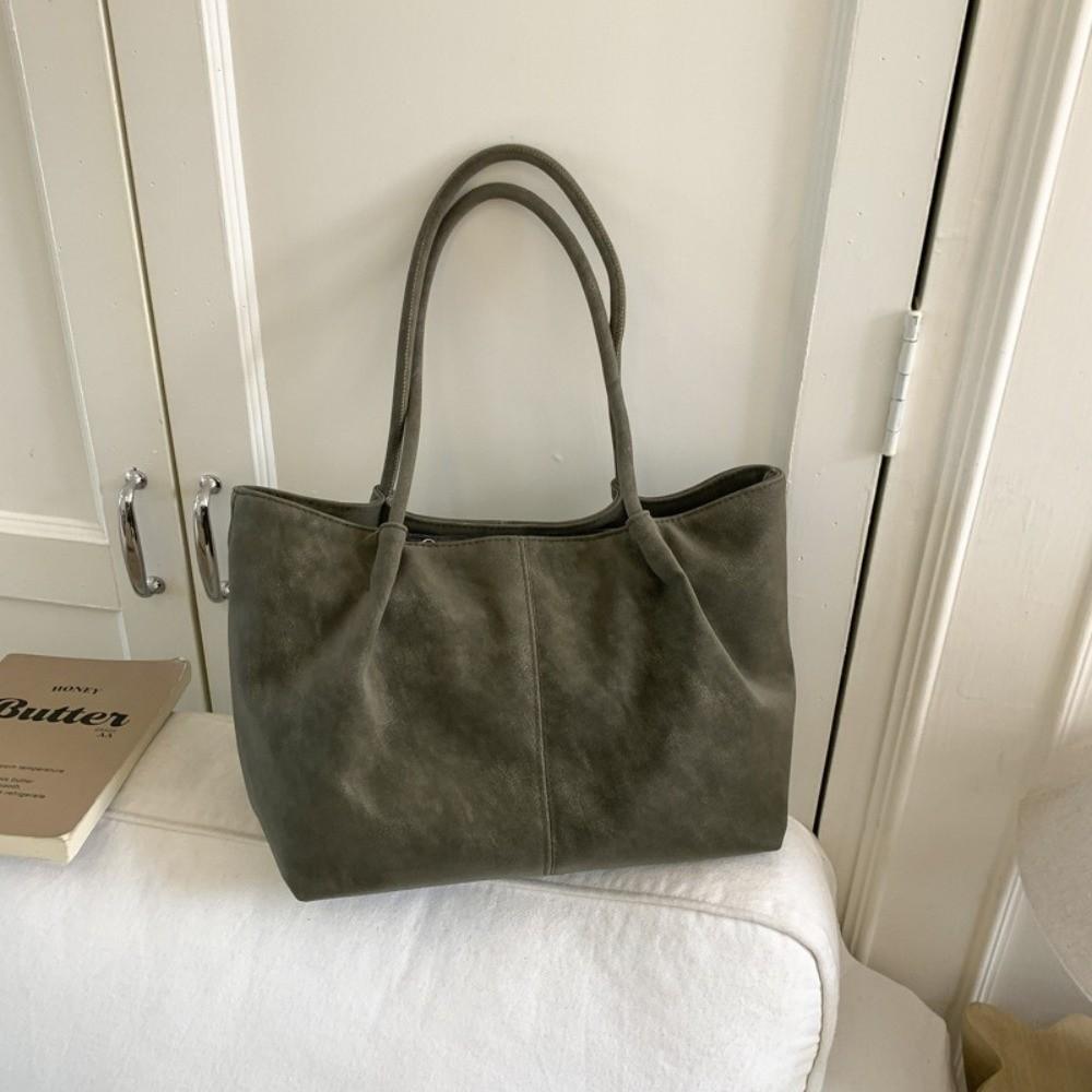 Solid Color Large Capacity Handbag Soft Shopper Underarm Bag Comfortable Suede Shoulder Bag School