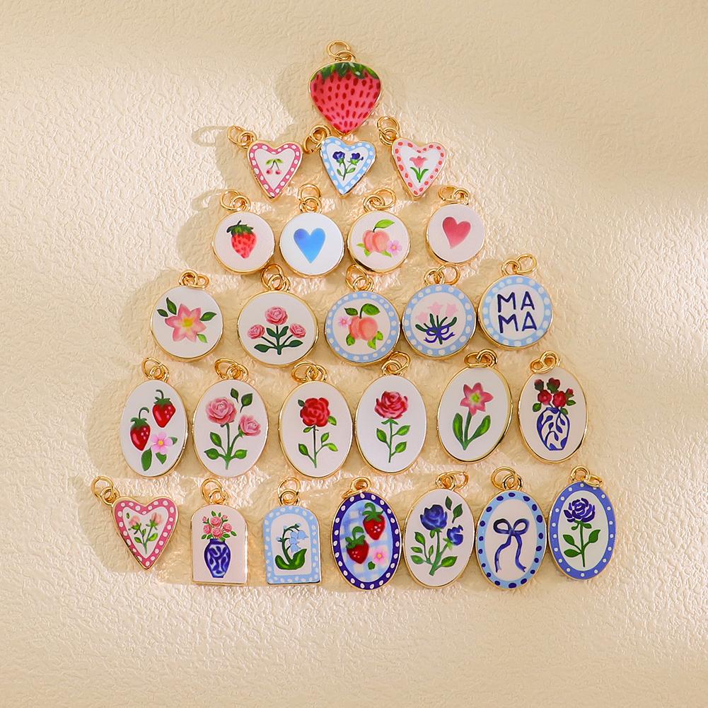 Garden Series Designs of Hand Painted Designer Pendants for DIY Jewelry Making 18K Gold Plated Stainless Steel Charms
