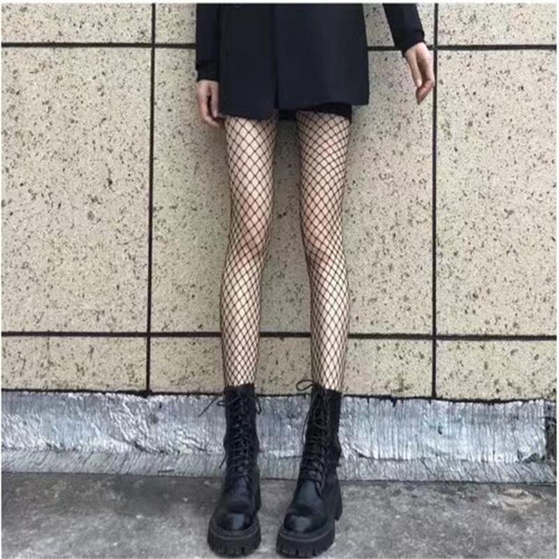 Gothic Tights Women Leggings Lolita Hollowed Out Mesh Stockings Japanese Bottomed Lace Pantyhose Floral Rattan Black Stocking