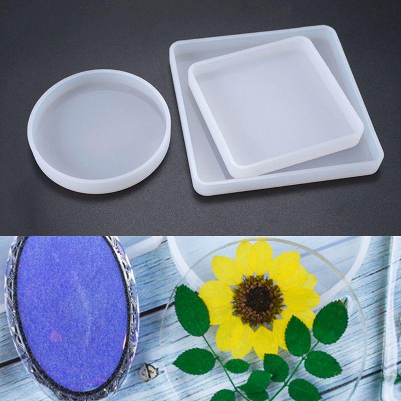 3 Pcs Square Round Highlight Crystal Epoxy Silicone Mold Tray Resin Mold for Jewelry Storage Plate Home Decor