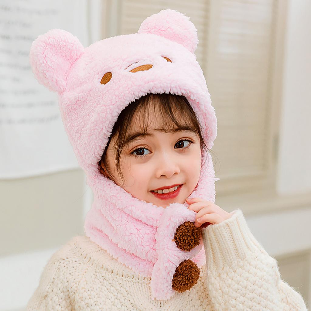 Милая шапка-плюш в виде медвежонка, мультяшная цельная шапка-шарф для детей, мальчиков и девочек, зимняя теплая флисовая шапка-балаклава, 6-9 лет
