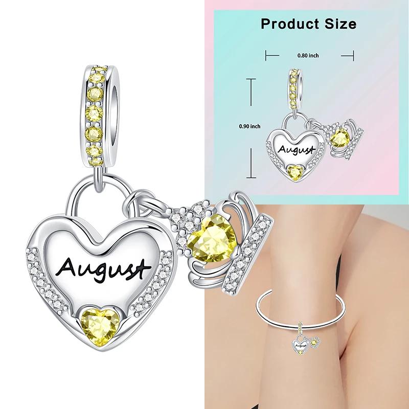 925 Silver 12 Months Birthstone Heart-shaped Beads Charms Fit Original Bracelet Charm Beads Necklace Diy Female Jewelry