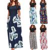 Women Summer Cold Shoulder Floral Print Elegant Maxi Long Dress Pocket Dress