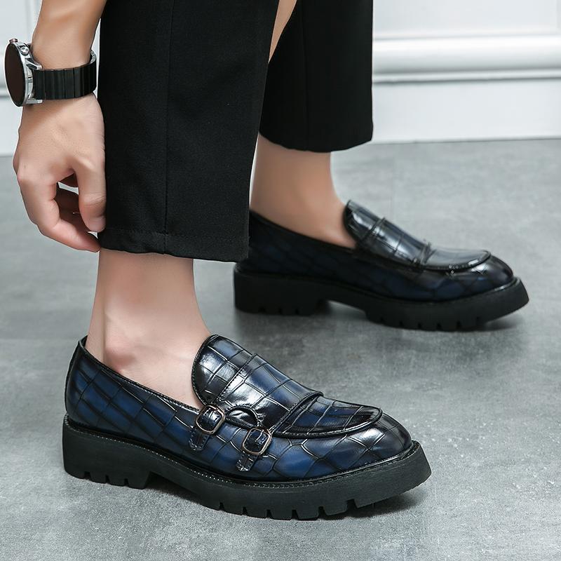 Fashion Business Shoes for Men Formal Loafers Dress Oxfords Men's Wedding Shoes Fashion Blue Leather Elegant Thick Soled Male Footwear