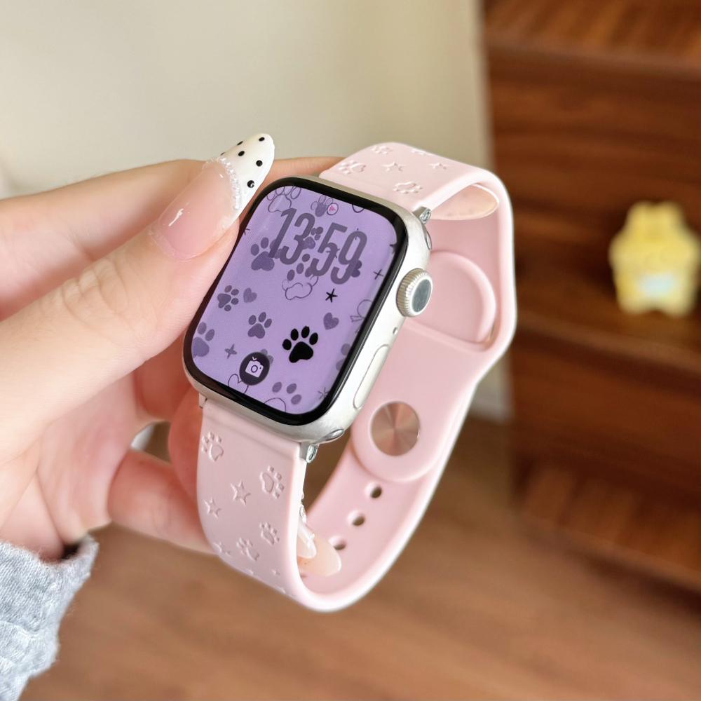 Силиконовый спортивный ремешок с принтом кошачьей лапы для Apple Watch S7‑11 SE Ultra2 44‑49 мм