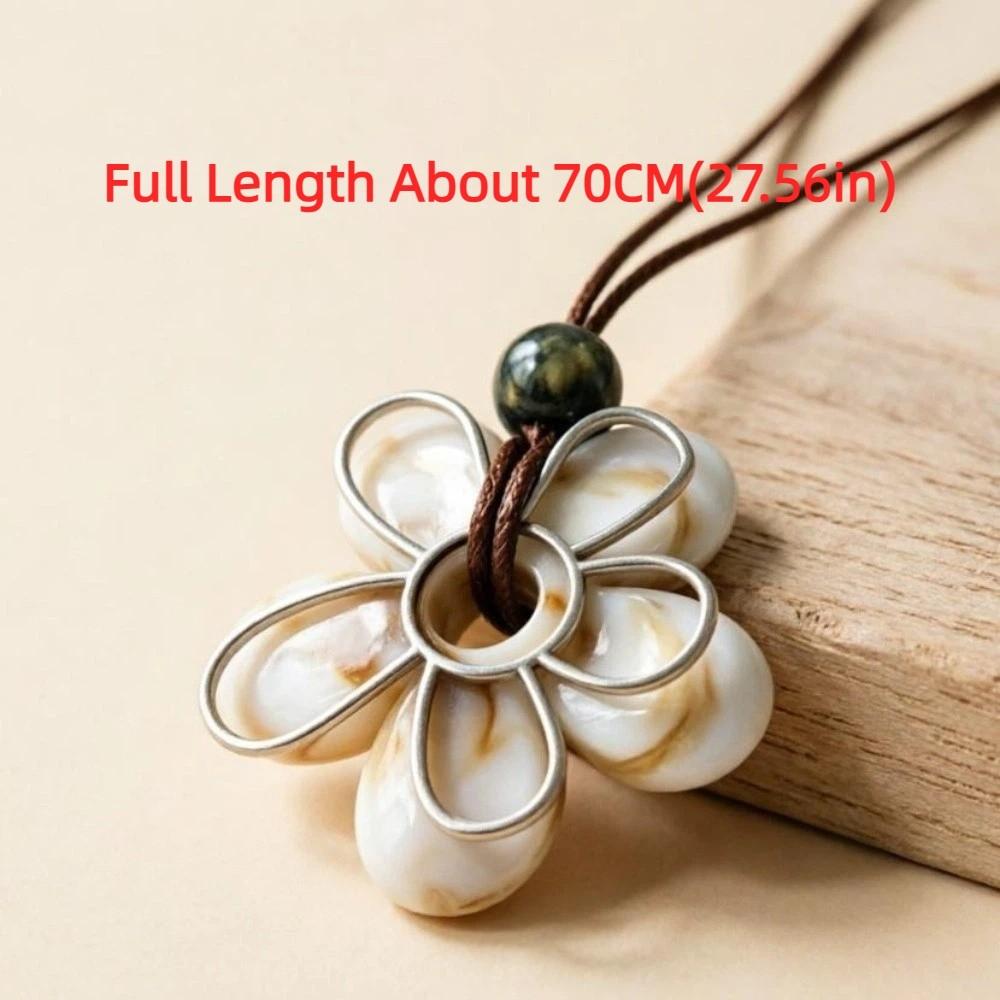 Colorful Resin Flower Necklace Bohemian Rope Chain Necklace New Long Pendant Sweater Chain Travel