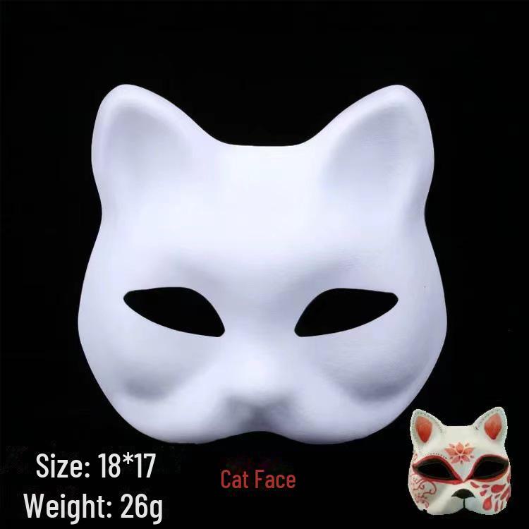 Маска лисы в японском стиле для косплея для детей - расписанная вручную белая половина кошачьего лица с нарядом в виде колокольчика.