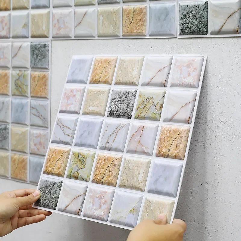 10pcs 3D Mosaic Tile Wall Sticker Self-Adhesive Wall Stickers for Bathroom Kitchen Wall Refurbishment Wallpaper Home Decor