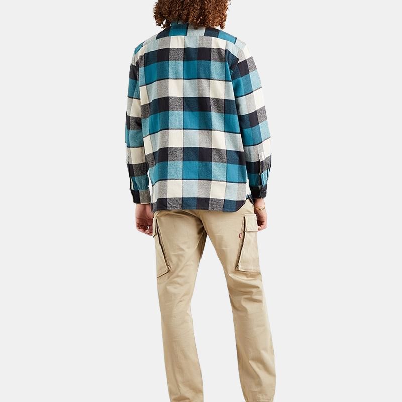 Рубашка Levis Classic American Plaid Минималистичная Повседневная с Длинным Рукавом Мужские рубашки Синяя 19573-0147