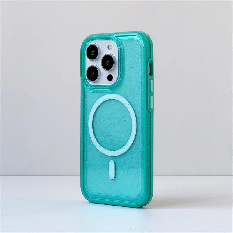 Магнитный чехол с флуоресцентным блеском для IPhone 15 14 Pro Max 12 11 Pro Max, прозрачный силиконовый бампер ярких цветов, чехол для беспроводной зарядки