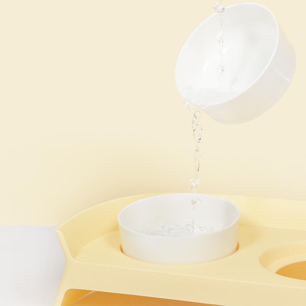 Double Dog Water Food Bowls Elevated Neck Protection Pet Double Bowl for Dogs Cats Pets Yellow White