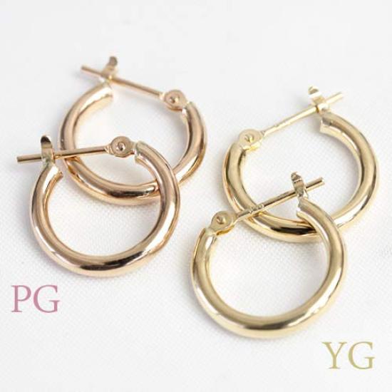 K18 Hoop Earrings X 13mm Gold Earrings Hoop Earrings K18 Pink Gold [Jewelry Excelente] 2.0mm