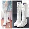 Autumn Women Shoes Canvas Casual High Top Shoes Long Boots Lace-Up Zipper Comfortable Flat Boots Sneakers