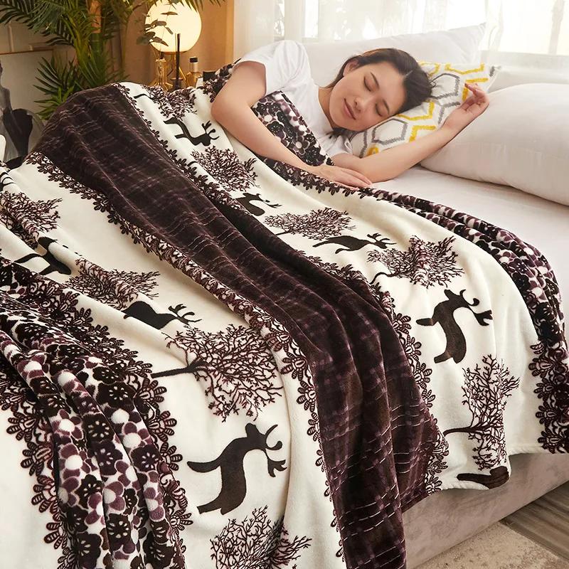 Цветочное покрывало для дивана, тонкое покрывало с реактивным принтом для кроватей Single/Queen/King, флисовое покрывало из кораллового флиса, мягкое теплое покрывало в клетку