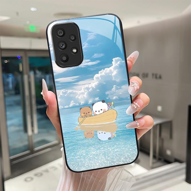 Cute Cartoon Cats Flower Case For Samsung Galaxy A52 A52S A72 4G 5G Tempered Glass Phone Case Protective Back Cover Hard Shell
