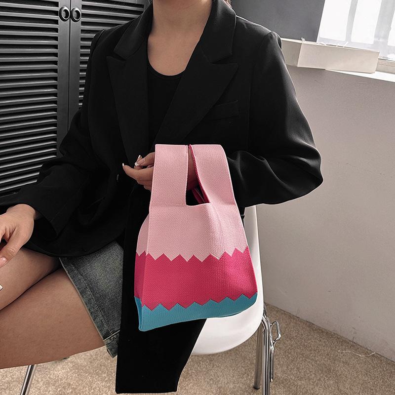 Yogodlns Летняя вязаная пляжная сумка для женщин, маленькая полосатая тканая сетчатая сумка с верхней ручкой, женские квадратные сумки на плечо, модные сумки